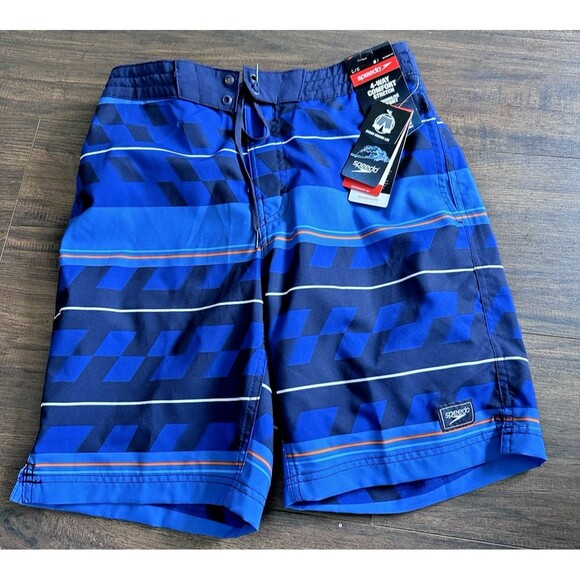 Speedo Men's Printed Bondi Basin 9" Boardshorts Striped Swim Shorts Blue Small - Picture 2 of 4